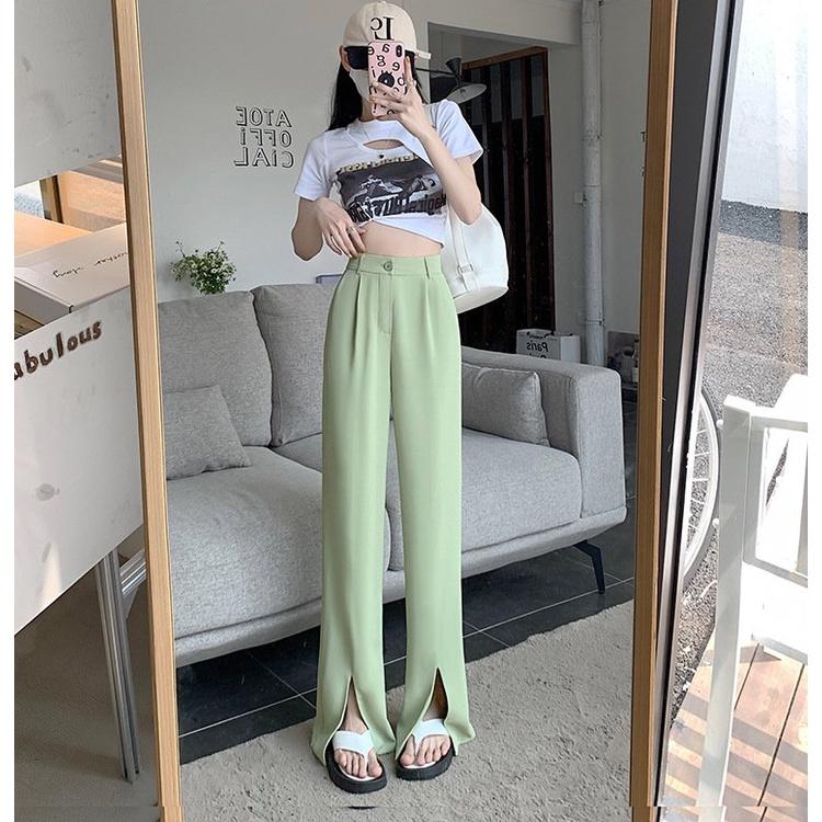 Quần ống rộng nữ cạp lưng cao 1 cúc dáng dài ống sẻ , chất liệu co giãn nhẹ nhàng thích hợp đi học , đi làm MS: 3