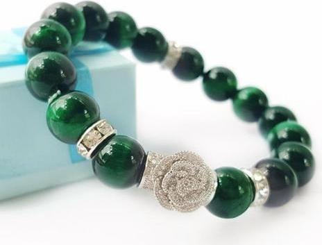 Vòng tay phong thủy đá Mắt Hổ Xanh Lá 10 ly mix charm
