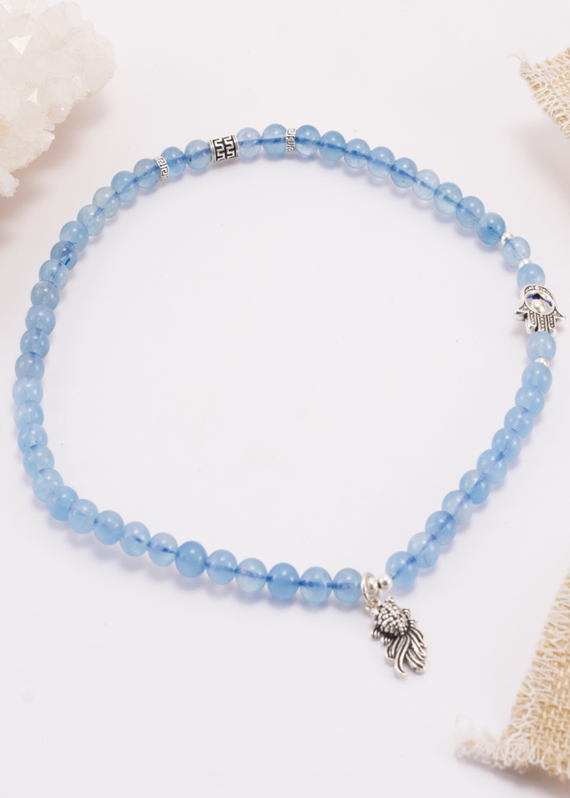 Vòng 2 Line Hải Lam Ngọc Phối Charm Cá Bạc 6mm Ngọc Quý