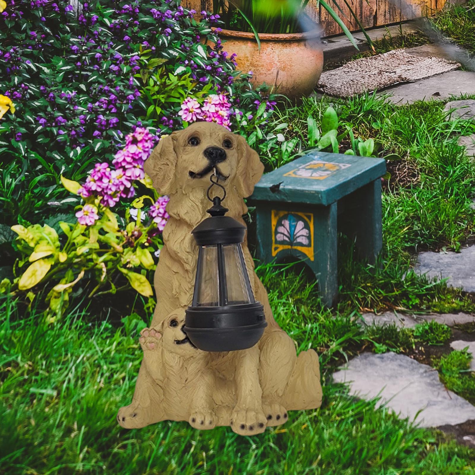 Resin Figurine Hanging Lantern Yard Lamp Solar Lights Garden Dogs Statue