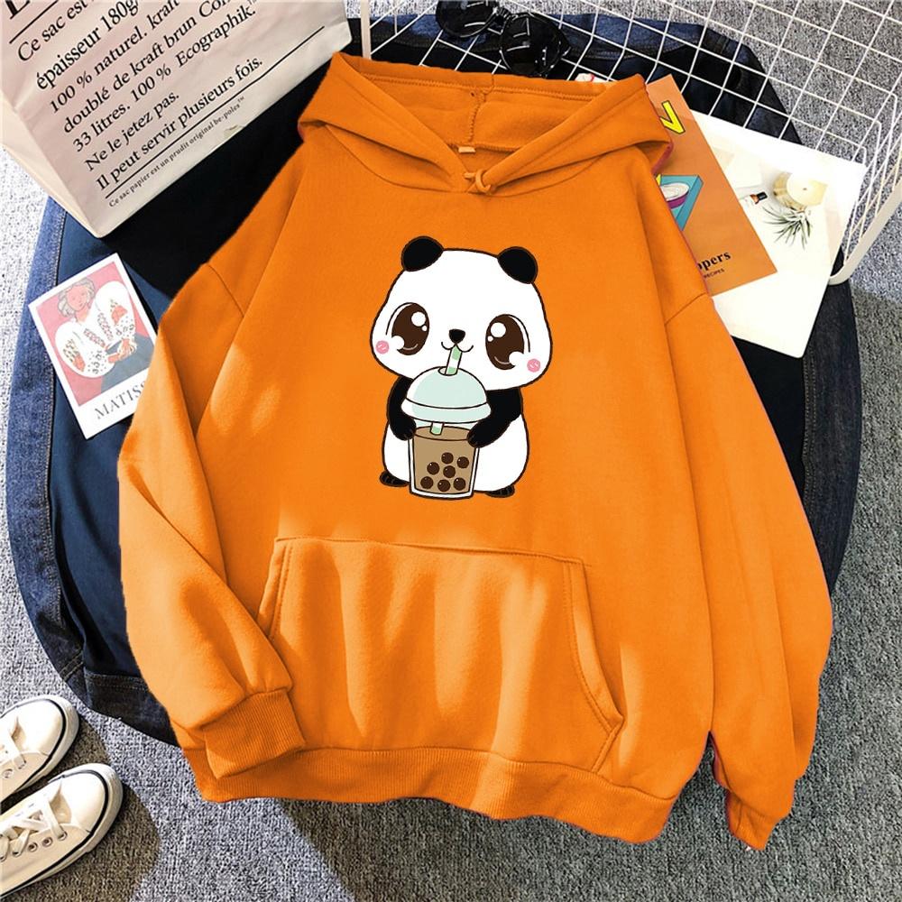 Áo Hoodie Hoody Bé Gấu Trúc Uống Trà Sữa In Hình Áo Dạo Phố Dễ Thương