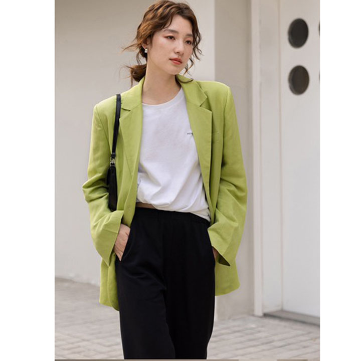 Áo vest, blazer nữ Linen thô Premium form rộng ve vuông túi bổ nắp ArcticHunter, thời trang thương hiệu chính hãng