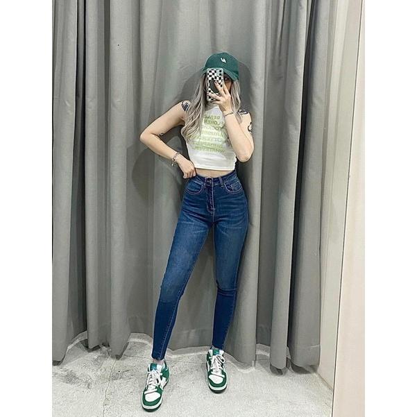 Quần jean nữ skinny lai cắt hiệu chất co giãn thoải mái phom 9 tấc