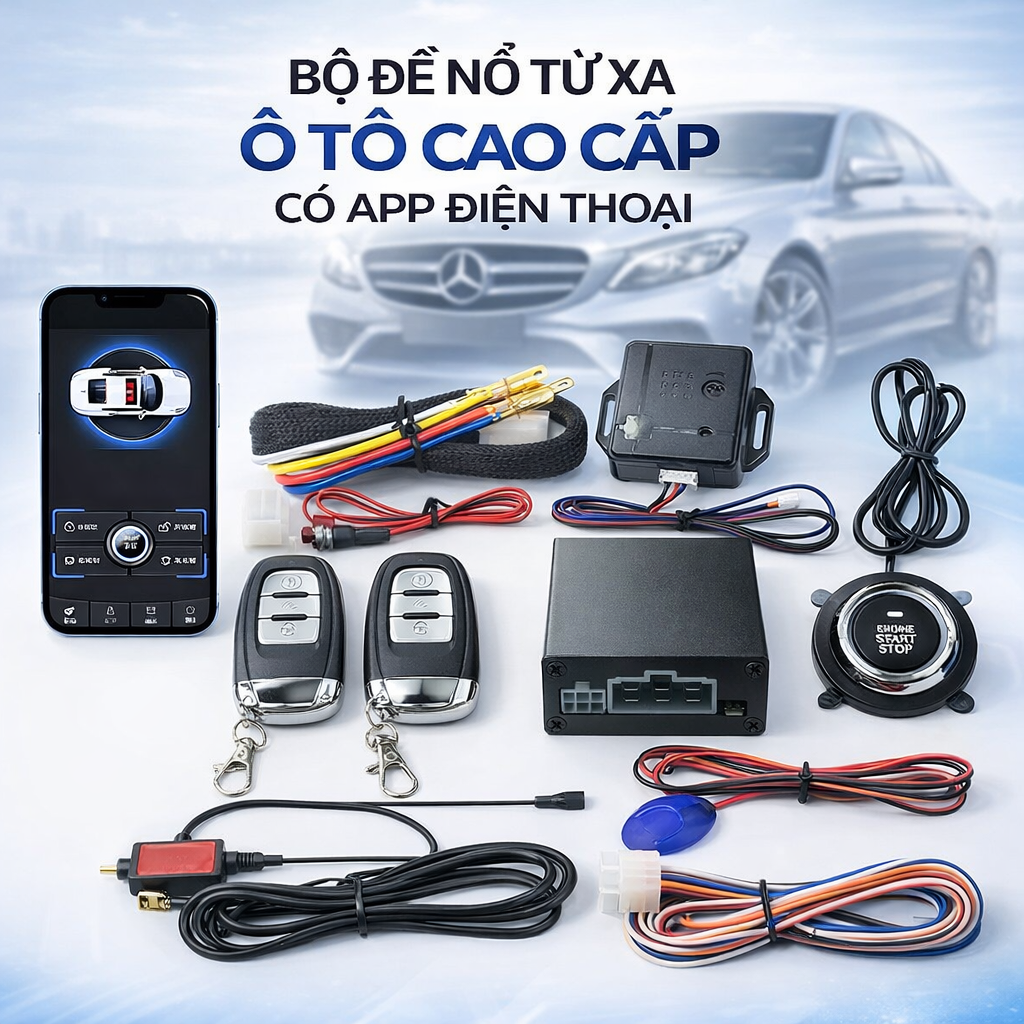 Bộ Đề Nổ Từ Xa Start Stop Ô Tô Có App Điện Thoại – Smart Key Khởi Động Xe Thông Minh Loại Xịn, ĐÈN TRANG TRÍ , ĐỒNG HỒ TREO  TƯỜNG