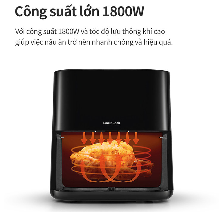 Nồi Chiên Không Dầu Locknlock Visible Air Fryer CUBE EJF996BLK - Hàng Chính Hãng