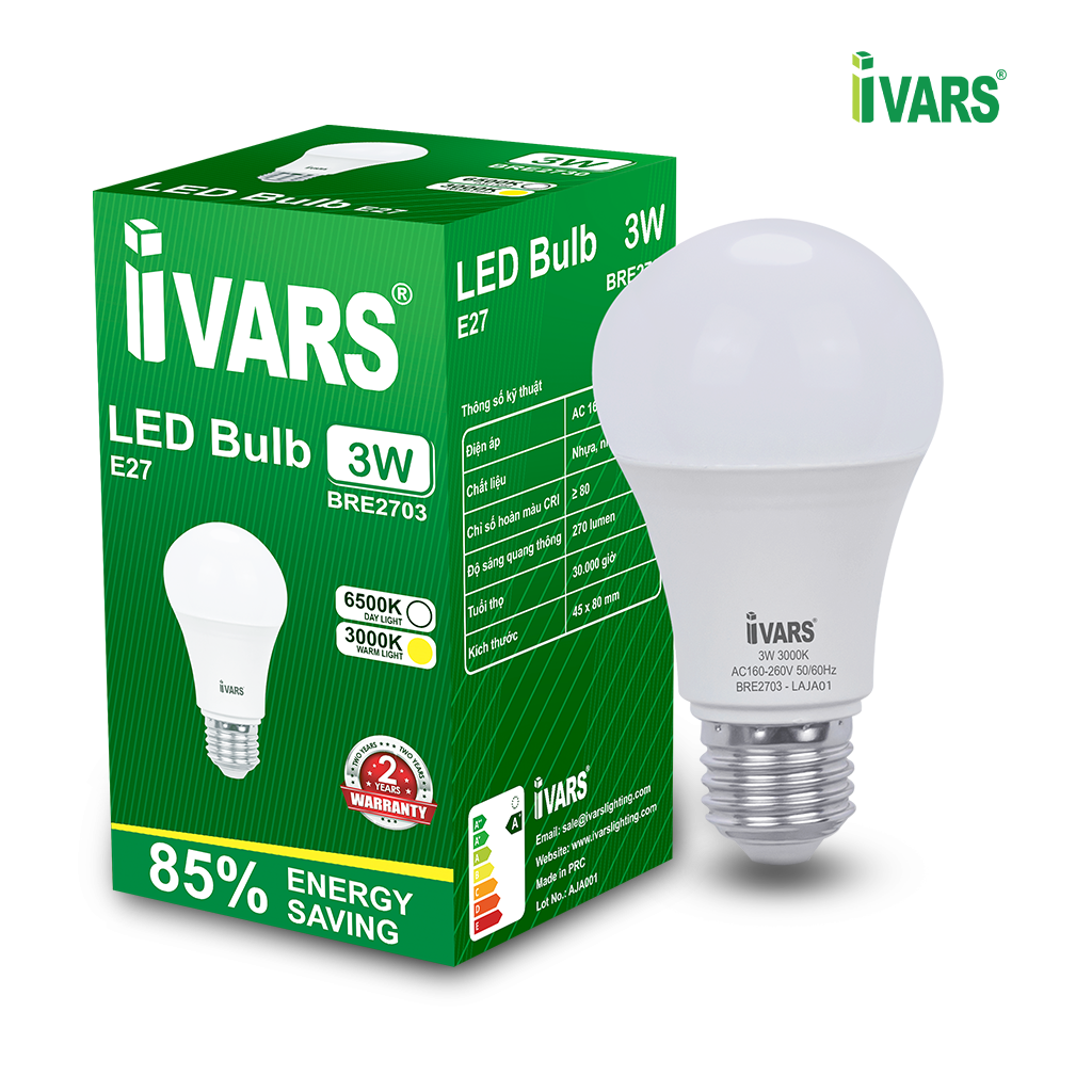 Đèn LED BULB Thương Hiệu IVARS - Công Suất 3W/5W/7W/9W/12W - Hàng chính hãng