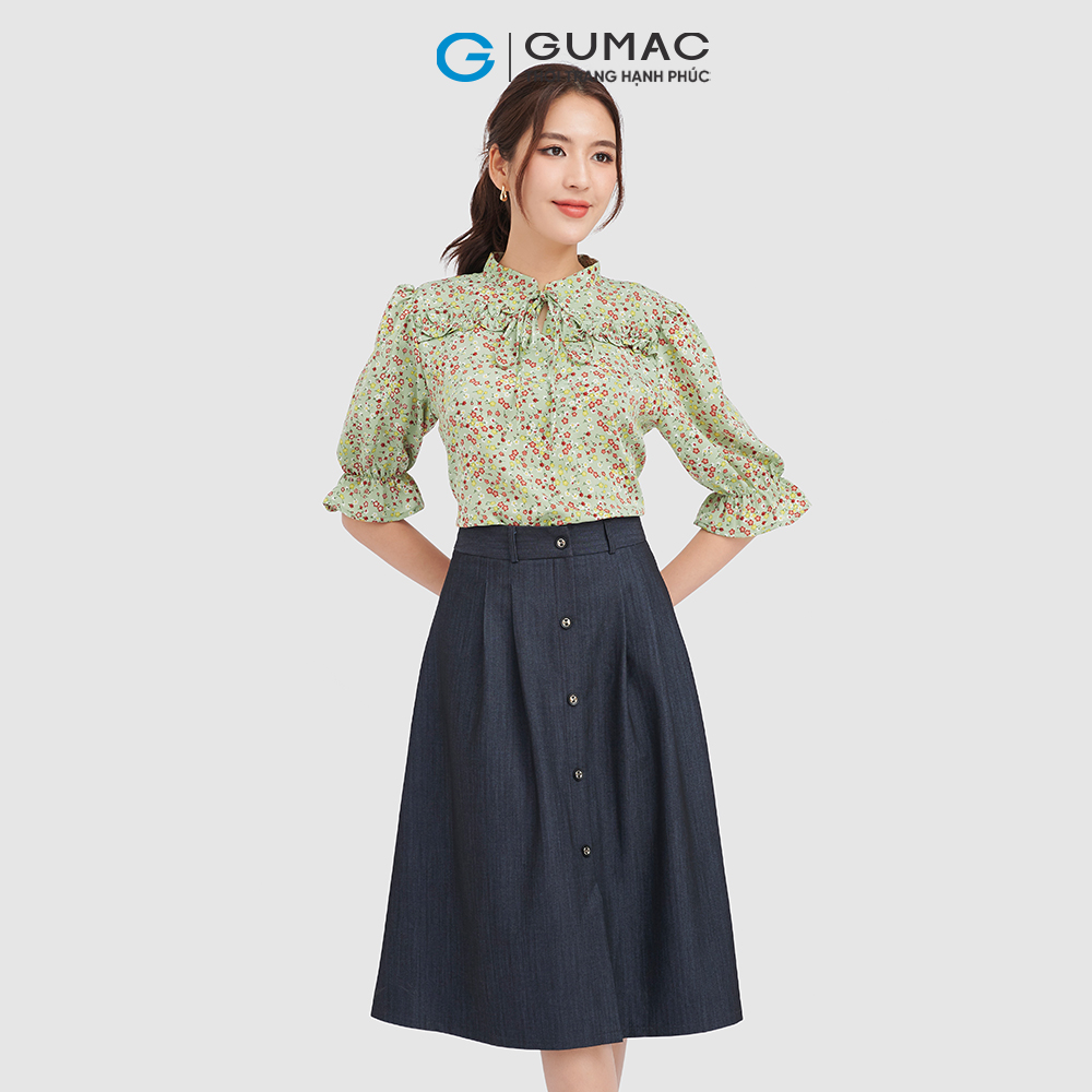 Áo sơ mi nữ GUMAC LA0905 họa tiết hoa nhí vải lụa mềm mại