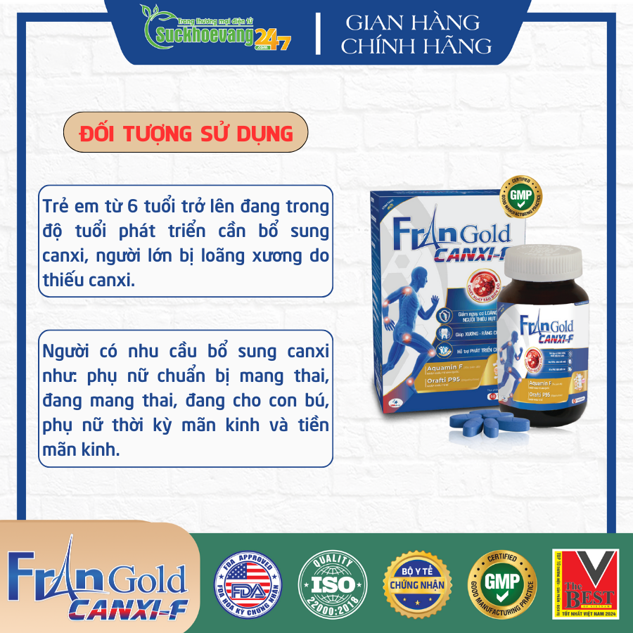 Viên uống USADENALI FranGold Canxi F hỗ trợ bổ sung Canxi cho cơ thể, giúp xương răng chắc khỏe. - Hộp 60 viên