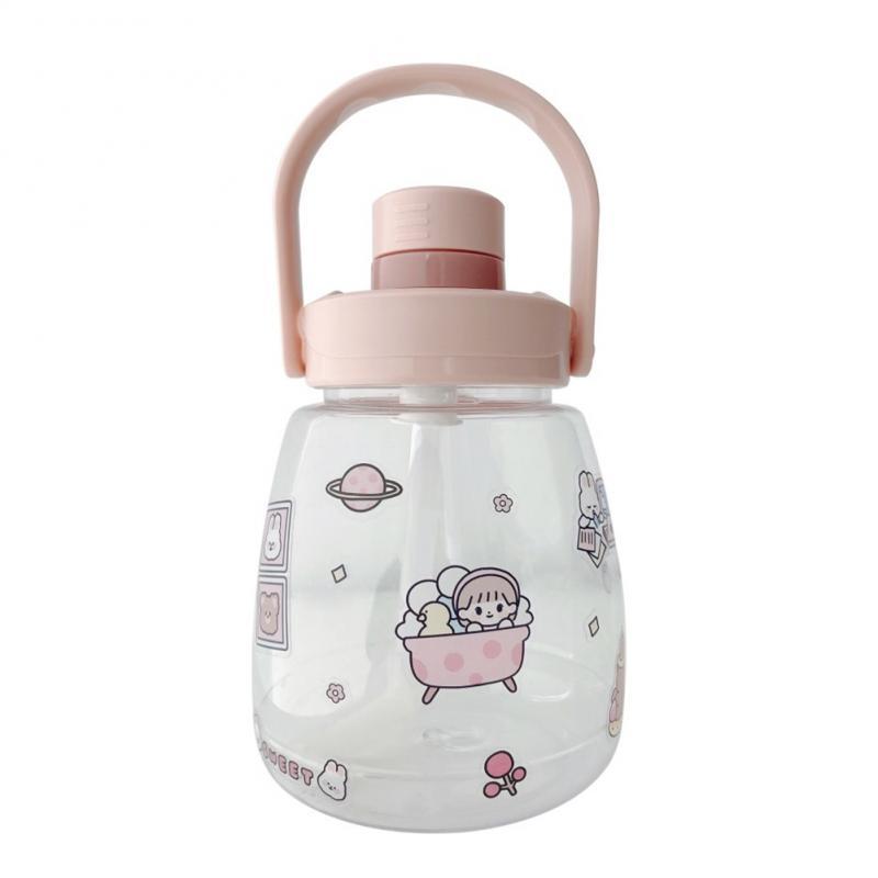 1100Ml Bình Nước Nhựa Ống Hút Nước Cup Nữ Lớn Di Động Dung Lượng Dây Đeo Bụng To Cốc Thể Thao Ngoài Trời Uống Ấm Siêu Tốc