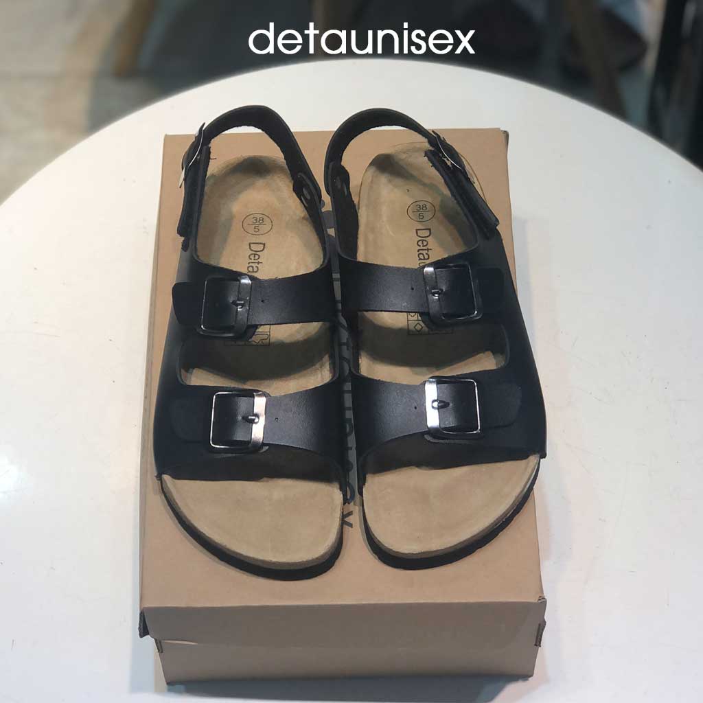 Giày sandal đế trấu quai ngang 2 khóa nam nữ Detaunisex màu ĐEN - SATA21D