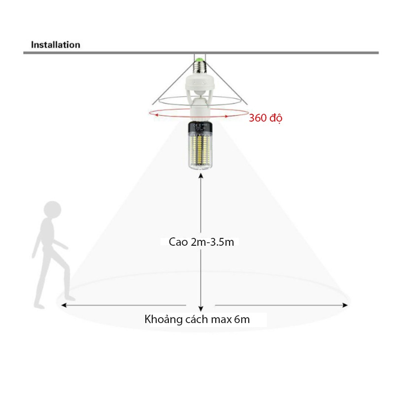 Đui Đèn Cảm Biến Chuyển Động Hồng Ngoại Nối Đui E27 Điều Chỉnh Ánh Sáng Và Thời Gian