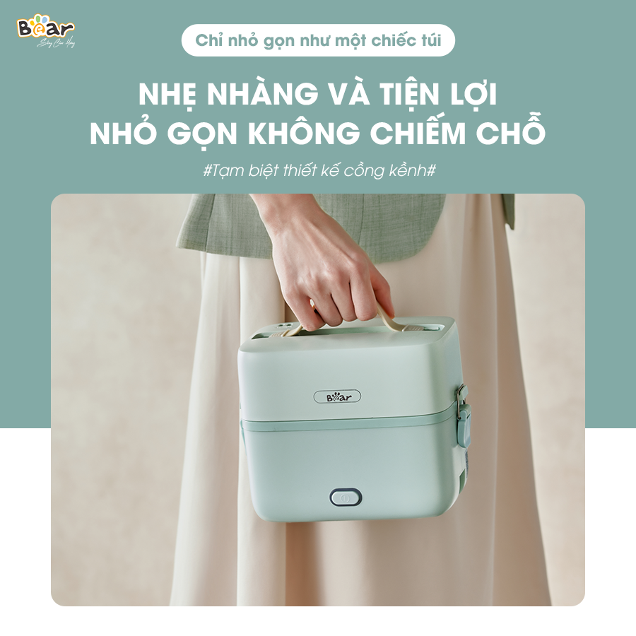 Hộp Cơm Cắm Điện Bear 2 Tầng 3 Ngăn Hâm Nóng Cực Nhanh Inox 304 An Toàn Tuyệt Đối Chống Trào 1,2L SB-HC12L