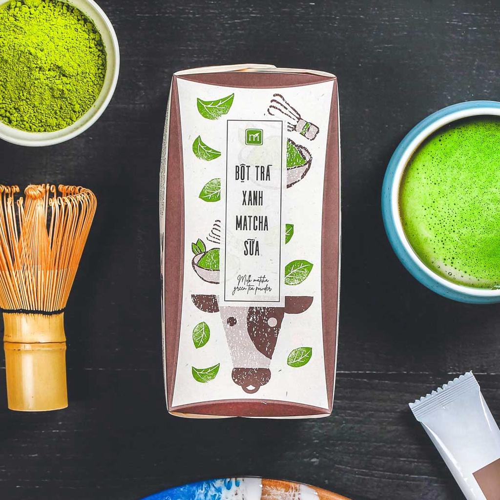 Bột trà xanh nguyên chất Nhật Bản matcha sữa túi 12g Matchi Matcha, hộp, 16 túi, mẫu hanko