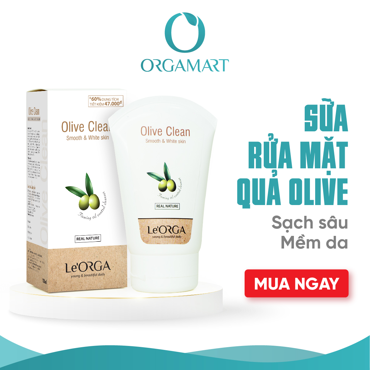 Sữa Rửa Mặt ORGAOLIVE CLEAN Sạch SâuTrẻ Hóa Da 120ml