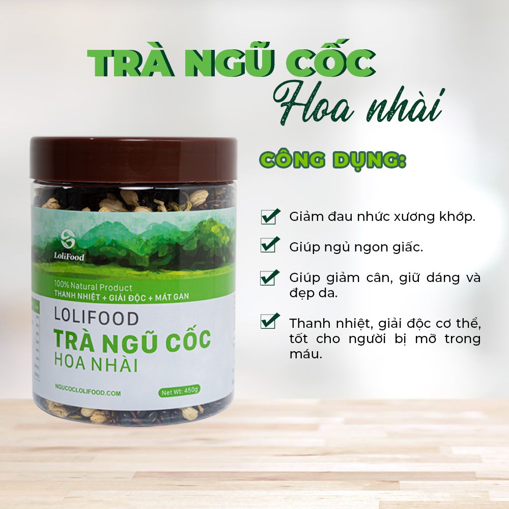 Trà Hoa Ngũ Cốc LoliFood, Trà Gạo Lứt Hoa Nhài, Trà Ngủ Ngon, Thanh Nhiệt, Trà Mát Gan, 100% Hữu Cơ, Hộp 450gr