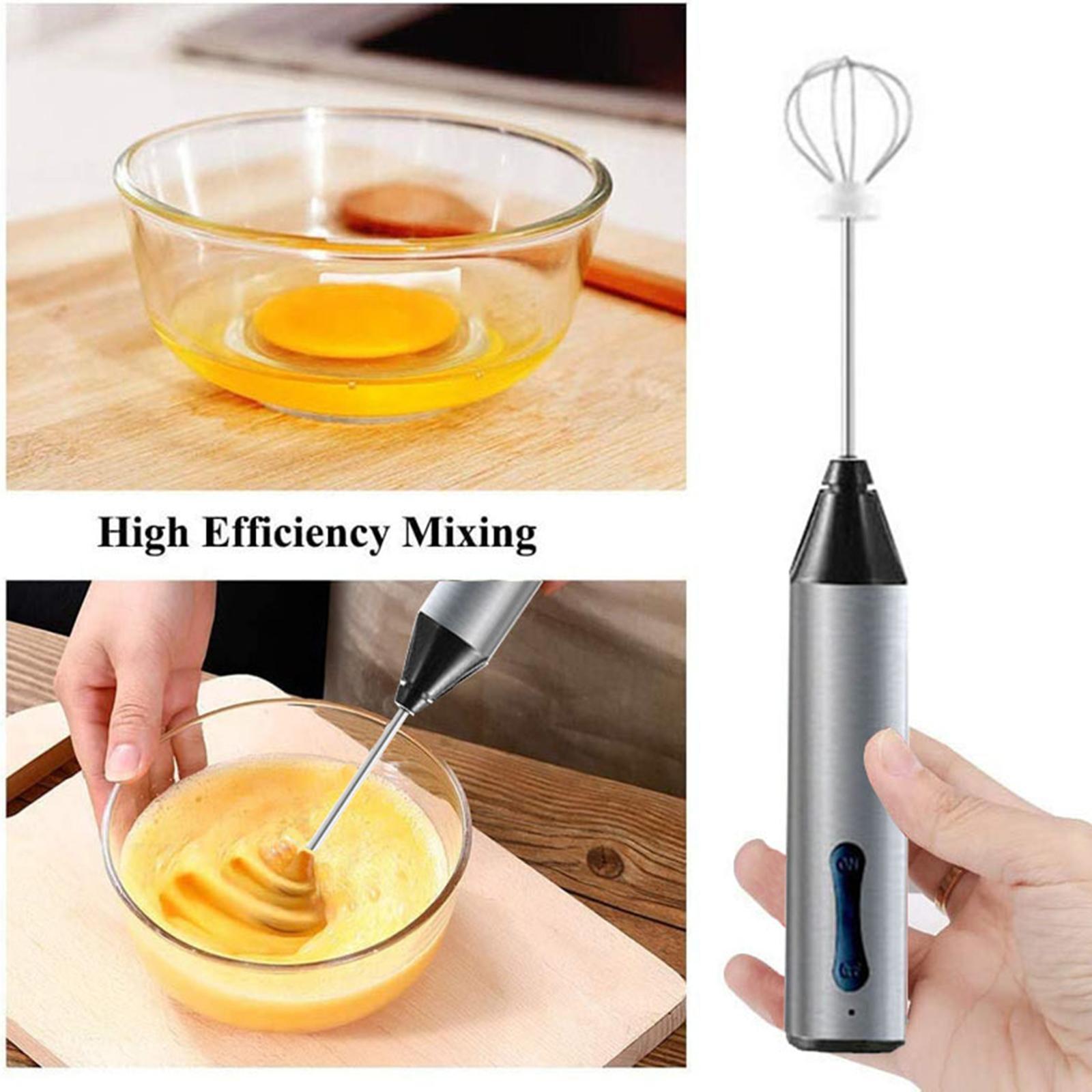 Milk Frother Egg Beater with 3 Stainless Whisks Whisk Coffee for Cappuccino