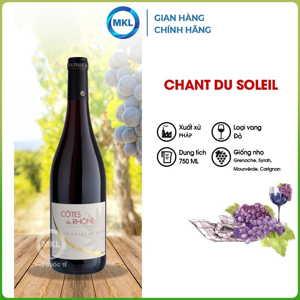 Rượu Vang Đỏ  Pháp Le Chant du Soleil Vignerons de Tavel - AOC Côtes du Rhône 750ml 14.5% Pháp - Hàng Chính Hãng