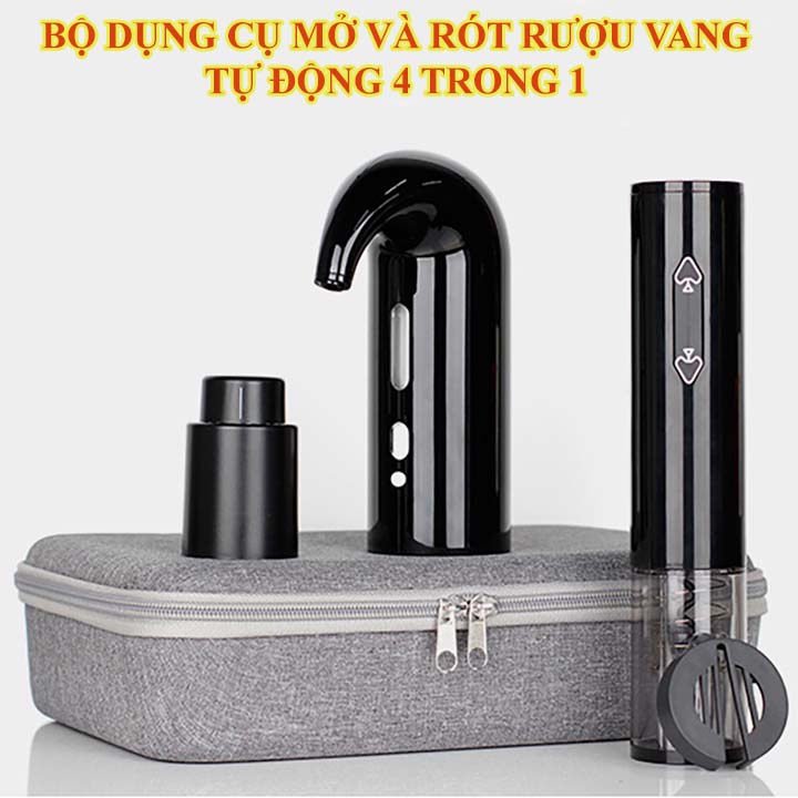 Bộ Dụng Cụ Mở Rượu Và Rót Rượu Vang Tự Động 4 Trong 1 Chuyên Nghiệp