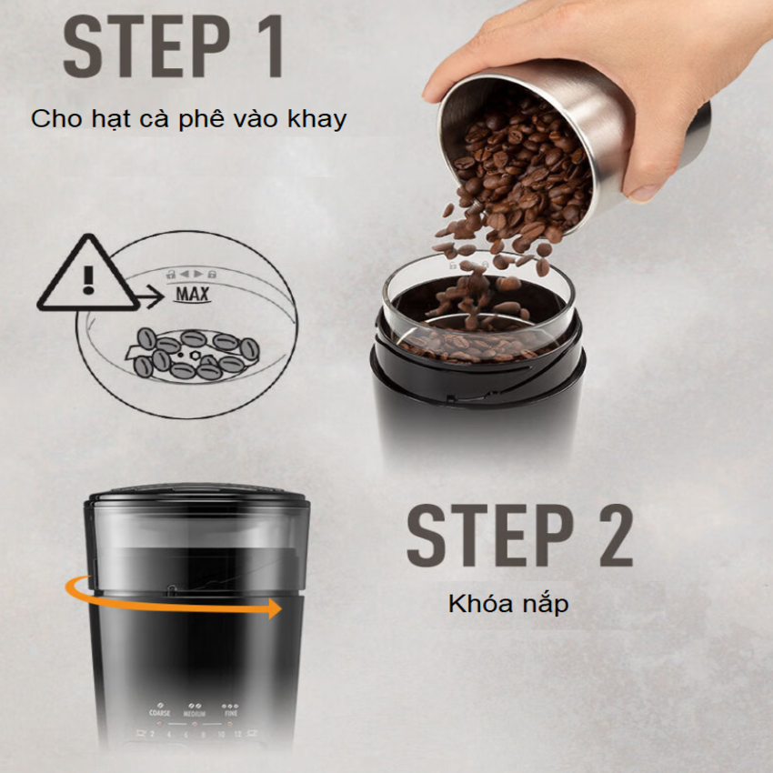HÀNG CHÍNH HÃNG - Máy xay hạt cà phê và các loại hạt Deloghi KG210 - LOẠI CAO CẤP có thể điều chỉnh độ mịn