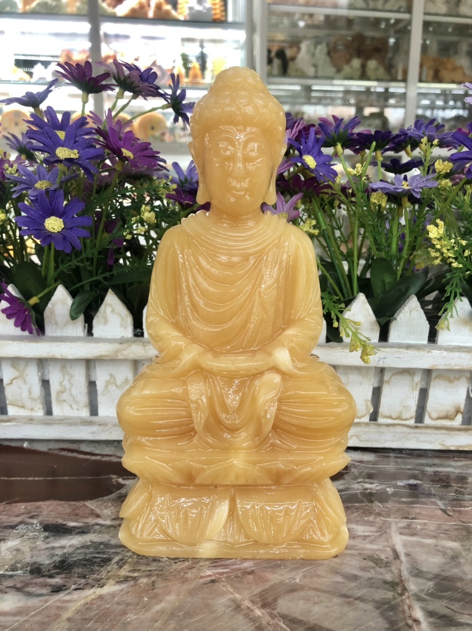 Tượng Phật Thích Ca ngồi đài sen đá ngọc hoàng long - Cao 20 cm