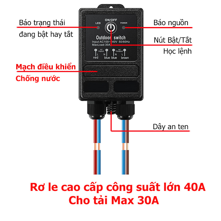 Công tắc điều khiển từ xa RF [CHỐNG NƯỚC] 1000m (1km) /30A (3000W)/220, bộ điều khiển từ xa