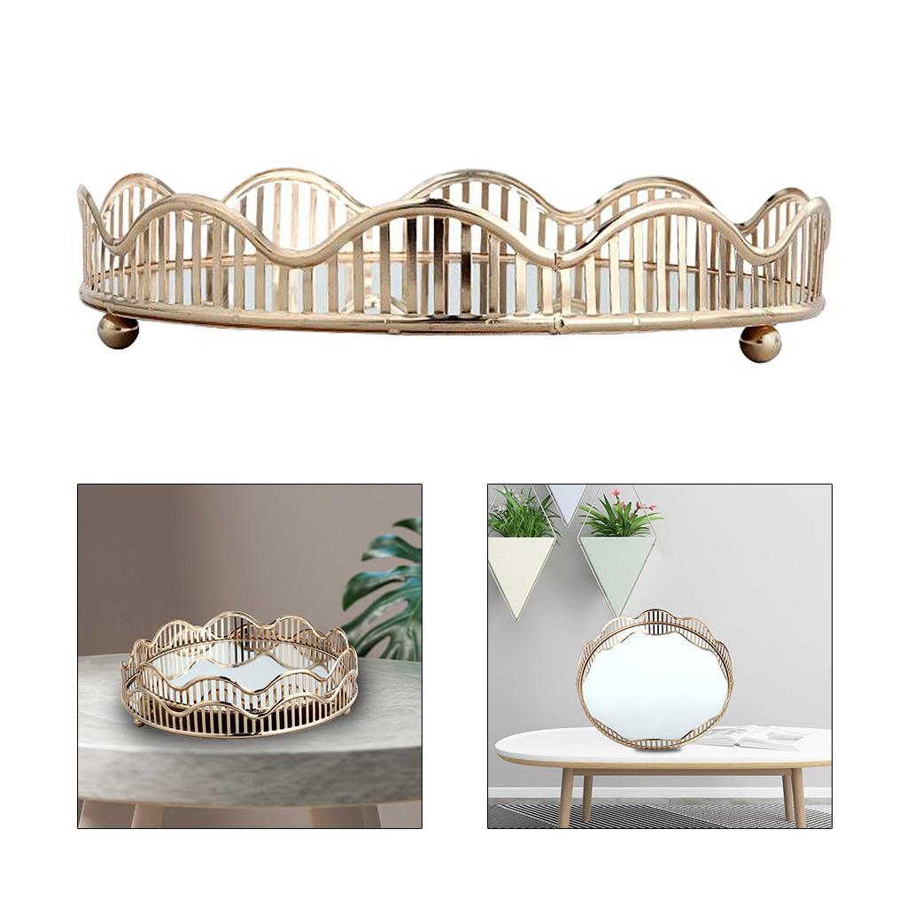 Mirrored Tray Perfume Plate Jewelry Box, Makeup Holder Bathroom Organizer