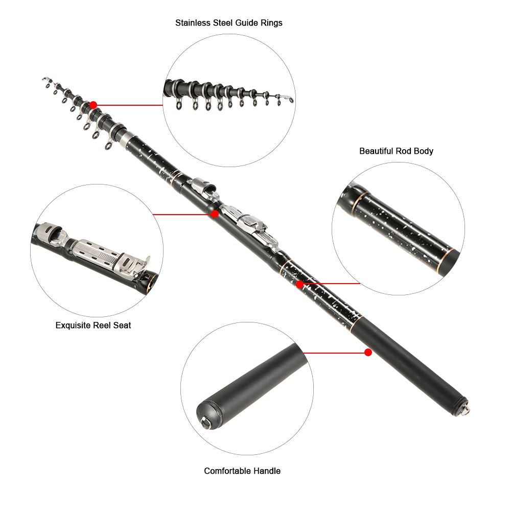 1.8m / 2.1m / 2.4m / 2.7m / 3.0m / 3.6m Cần Câu Cá Dạng Kính Thiên Văn Thuận Tiện Bằng Sợi Carbon Siêu Nhẹ Có Thể Thu Gọn