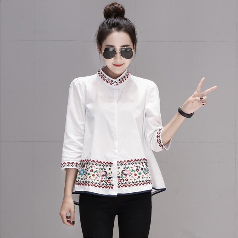 Áo Sơ Mi Nữ Cotton Thêu Tay Họa Tiết SM150 - Hàng Quảng Châu Cao Cấp