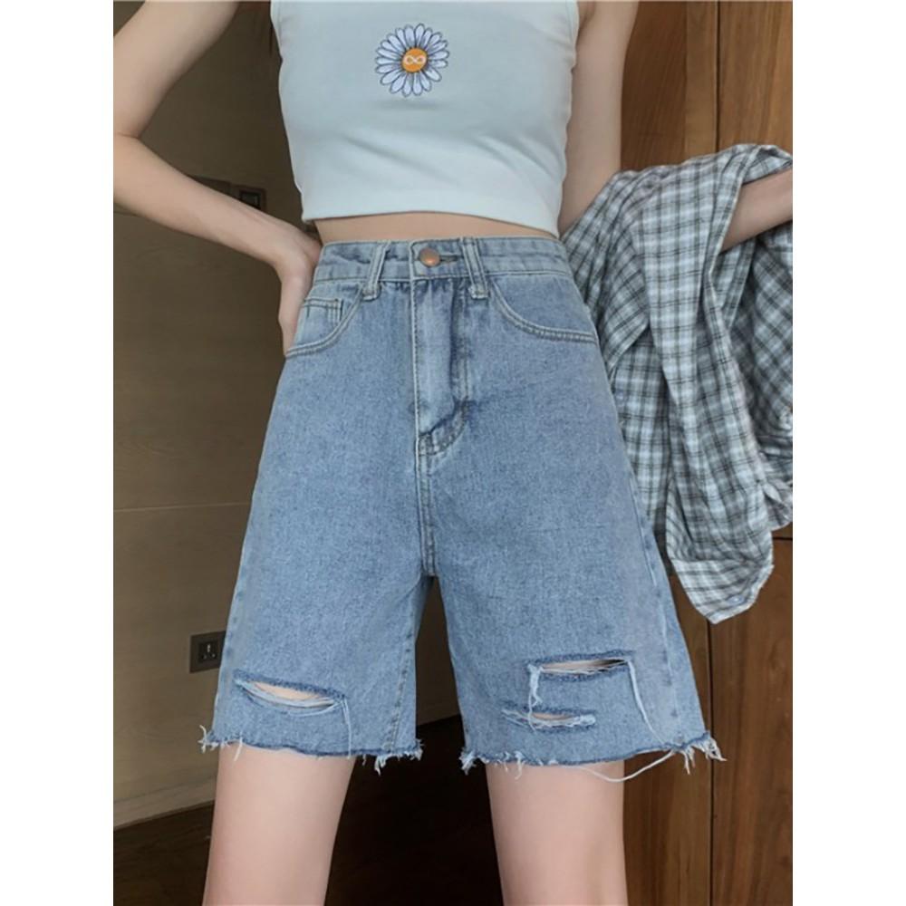 Quần Short Jeans Nữ Ống Rộng Rách Cạp Đỉa Ulzzang - Quần Đùi Nữ Jeans SIêu Chất Q43