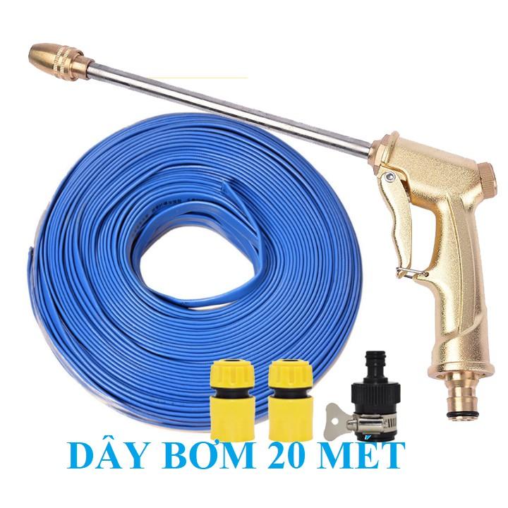 Bộ dây vòi xịt nước rửa xe, tưới cây, tăng áp 3 lần, loại 20m 206701-3 đầu đồng,cút,nối nhựa đen+ tặng mở chai