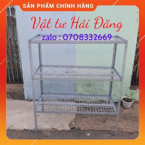 kệ sắt v lỗ 3 tầng (Rộng 0,3M x Dài 0,8M - 1M - 1,2M x Cao 0,9M - 1,2M - 1,5M) vỉ lưới ô vuông,kệ vỉ lưới