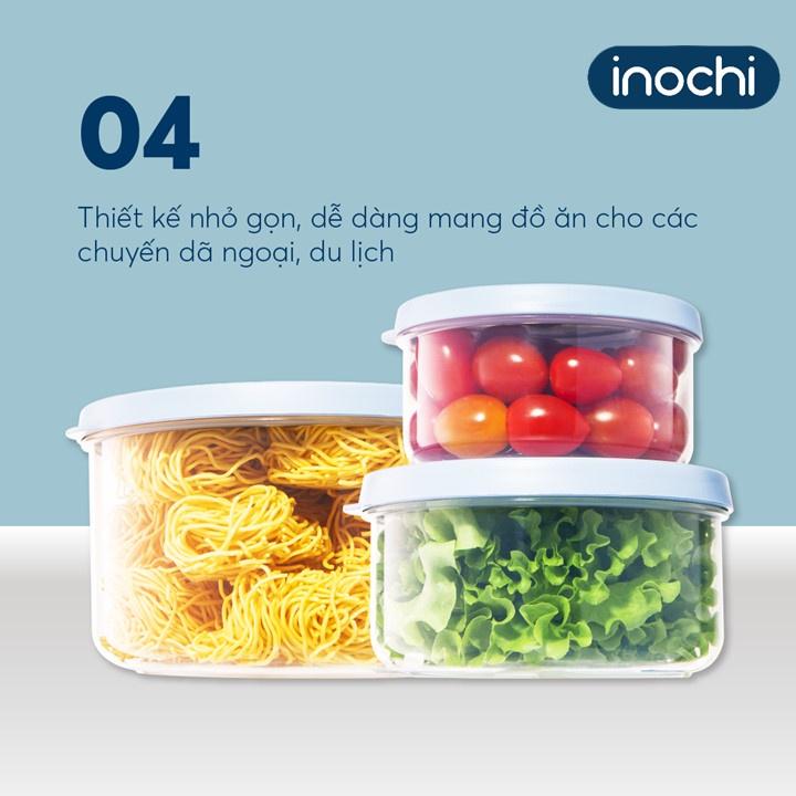 Bộ 4 hộp thực phẩm tròn Hokkaido 500-1000-1500-2500ml-inochi-chất lượng chuẩn Nhật Bản