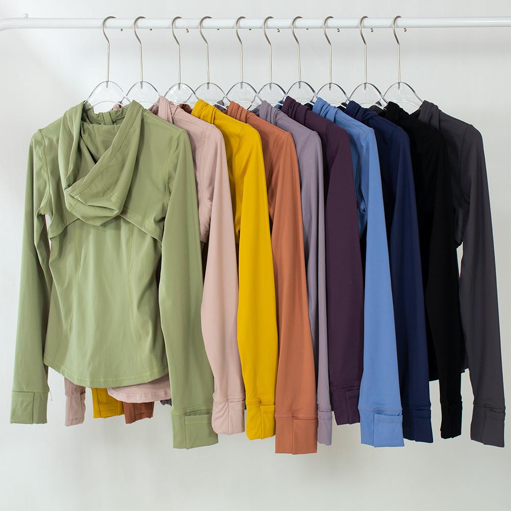Lulu Nữ Áo Khoác Chạy Bộ Tập Gym Áo Hoodie Thể Thao Yoga Dây Kéo Áo Thể Thao Áo Liền Mạch Có Lỗ Ngón Tay Cái Dài Tay Color: Turmeric Hoodie Size: Size 2 l 40 to 45kg