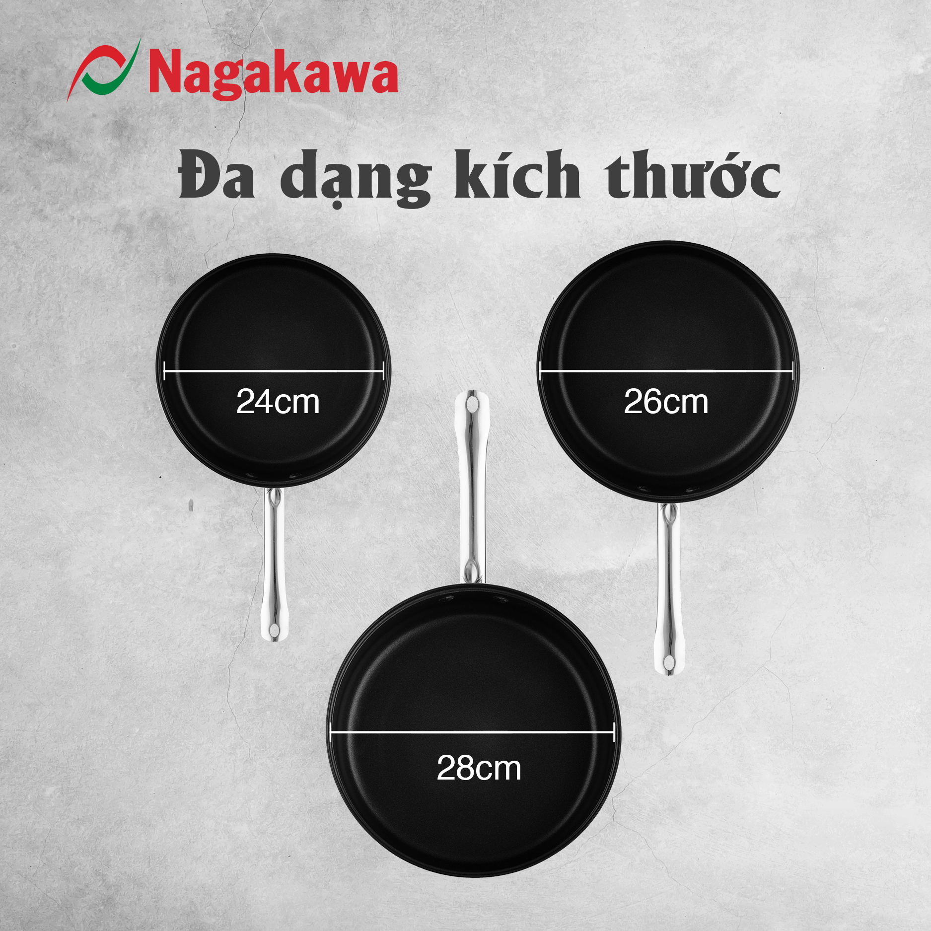 Chảo chống dính inox đa lớp Nagakawa Aki NAG2804 - Dùng trên mọi loại bếp