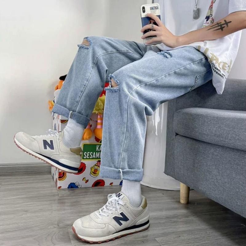 Quần Jeans, Quần jeans baggy rách gối R03 nam ống suông, rộng, hottrend 2023 - NB FASHION