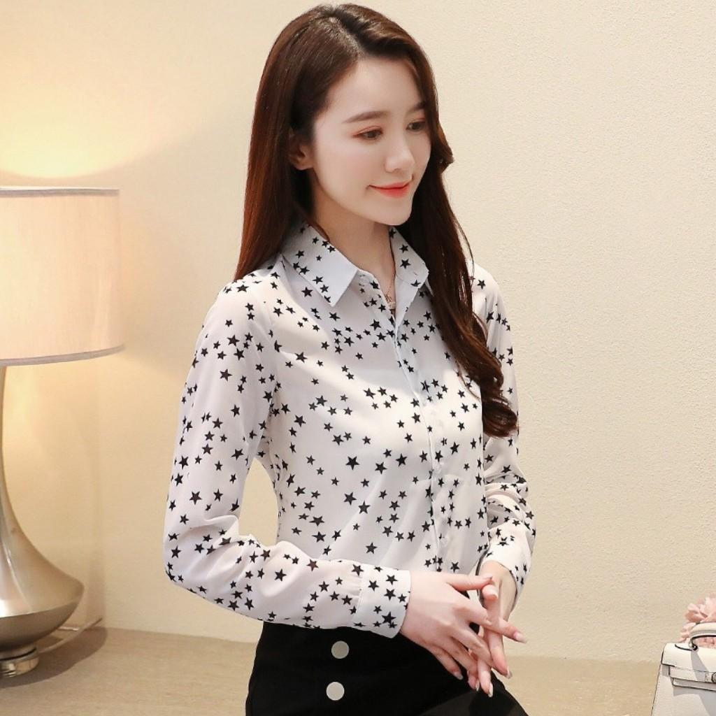 Áo Sơ Mi Nữ Dài Tay Phối Họa Tiết BT01 Chất Vải Cao Cấp Không Nhăn Không Xù Thời Trang