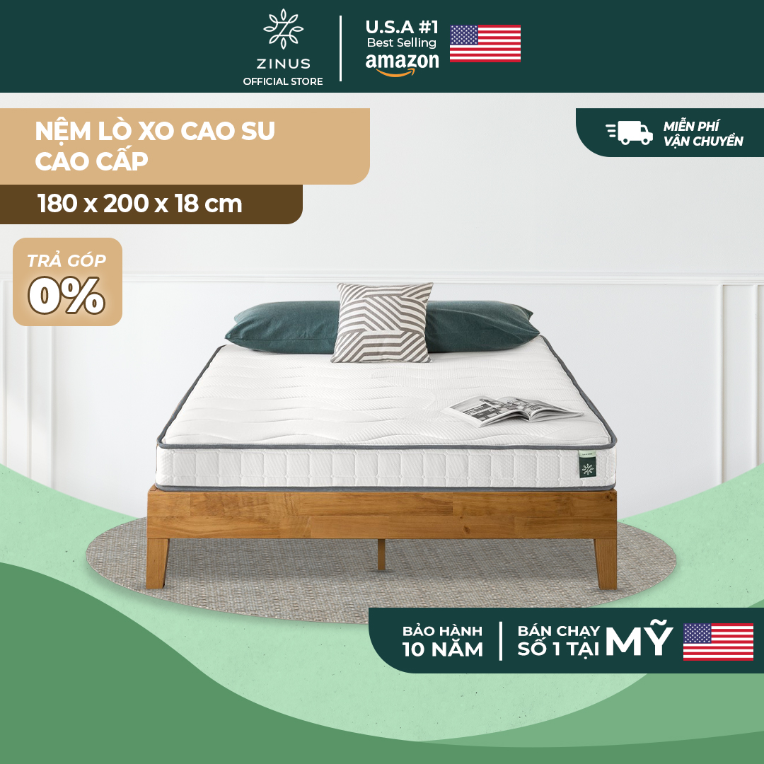 Nệm Lò Xo Cao Su Liên Kết Zinus 18cm Bonnel Mattress