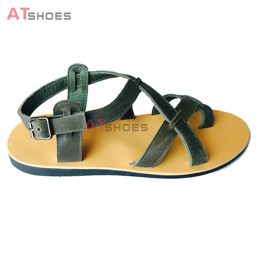 Dép Da Nam Nữ Cao Cấp Da Bò Thật Dép Sandal Unisex Hàng Thiết Kế Trẻ Trung Atshoes ATXD31 (Rêu