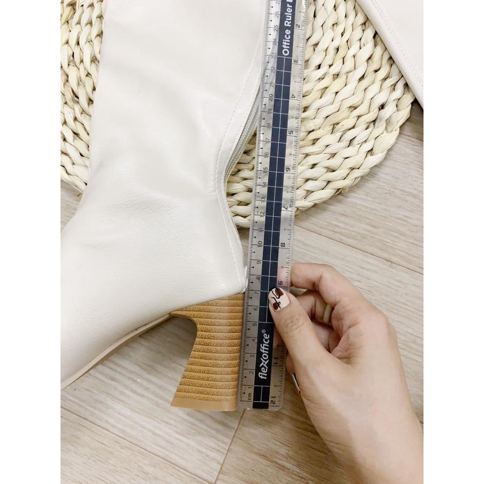 Bốt đùi nữ gót giả vân gỗ 7 phân