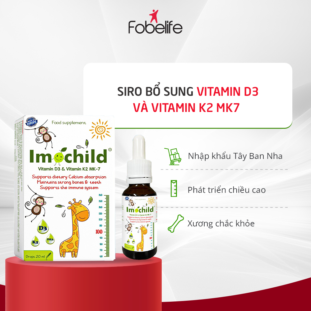 Siro Bổ Sung Vitamin D3K2 Giúp Bé Xương Chắc Khỏe Phát Triển Chiều Cao Imochild D3K2 - Lọ 20ml