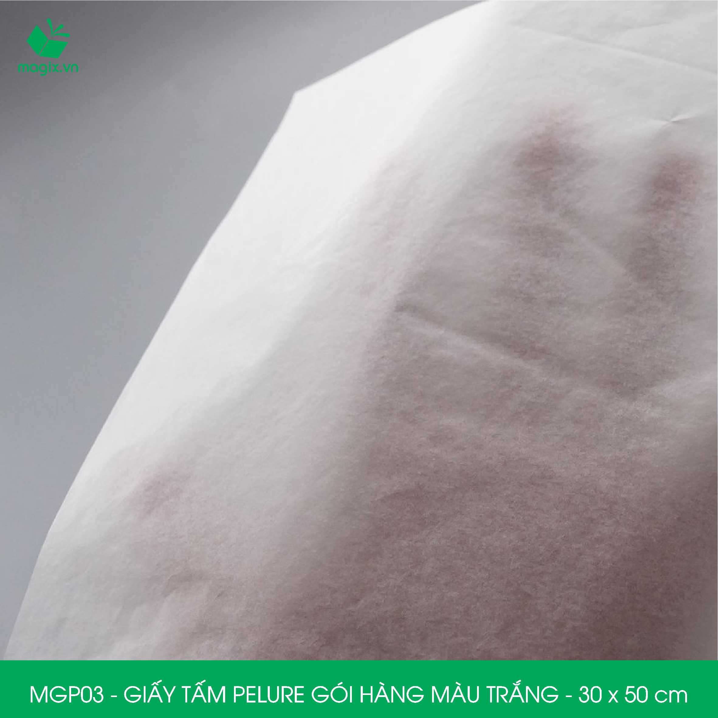 MGP03 - 30x50 cm - 500 tấm giấy Pelure trắng gói hàng, giấy chống ẩm 2 mặt mịn, giấy bọc hàng thời trang