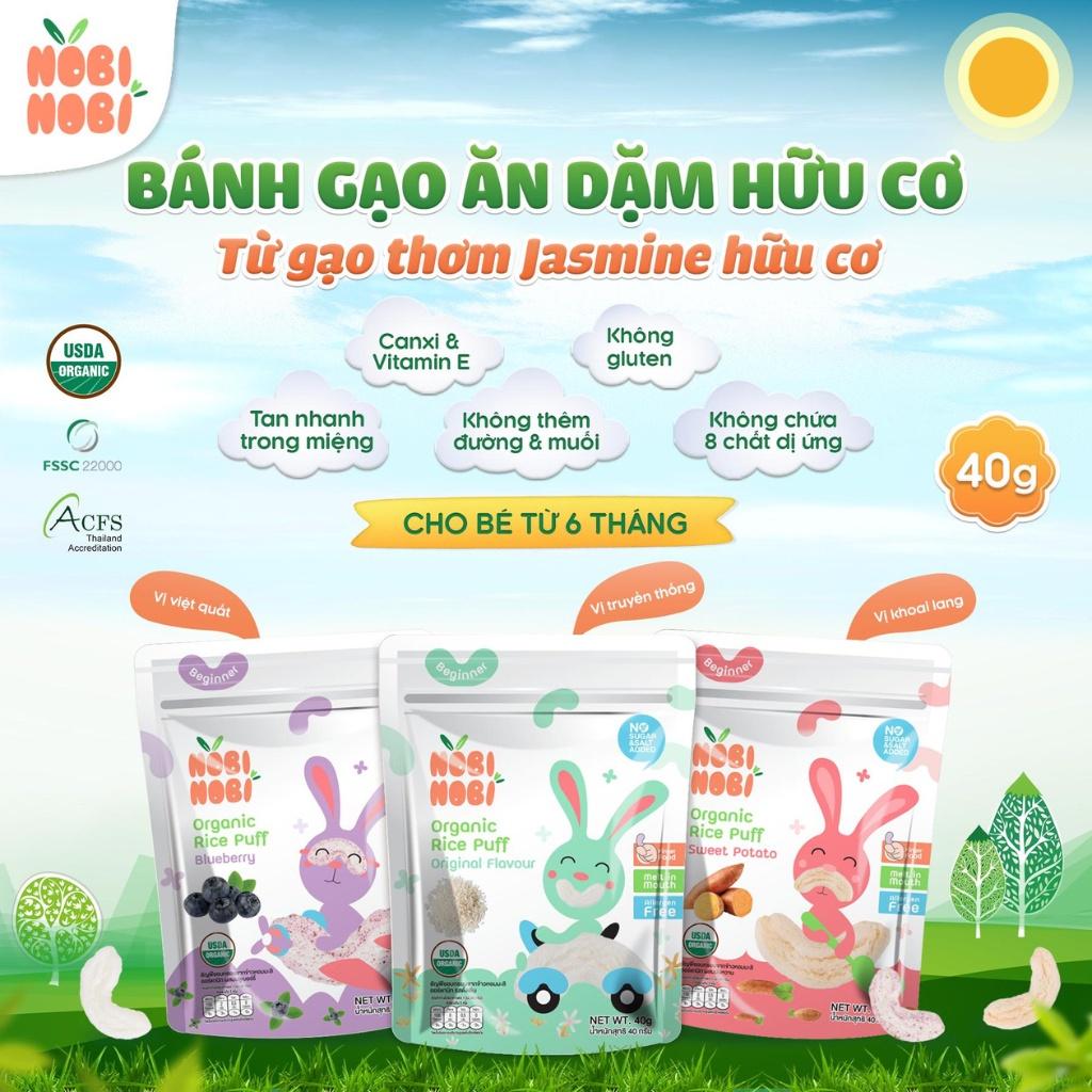 Bánh gạo ăn dặm hữu cơ cho bé Nobi Nobi vị việt quất 40g (Từ 6 tháng tuổi), Bánh ăn dặm cho bé