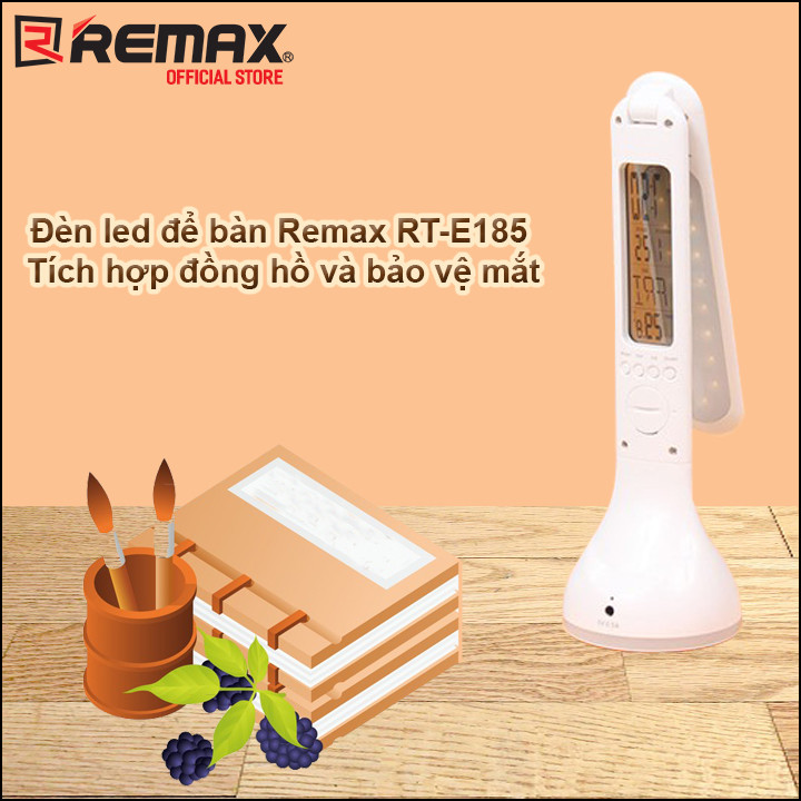 Đèn led để bàn Remax RT-E185 Tích hợp đồng hồ và bảo vệ mắt - Hàng nhập khẩu