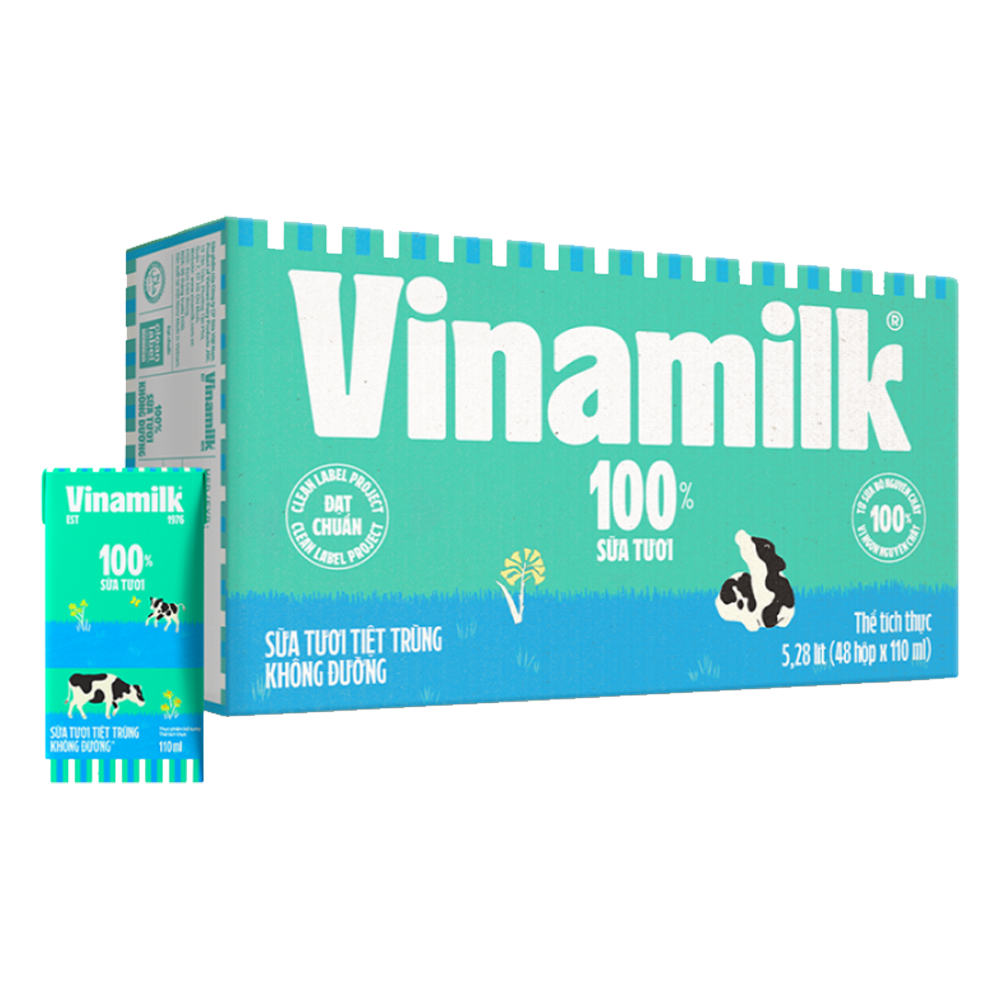 Thùng 48 Hộp Sữa Tươi Tiệt Trùng Vinamilk 100% Không Đường (180ml / Hộp)