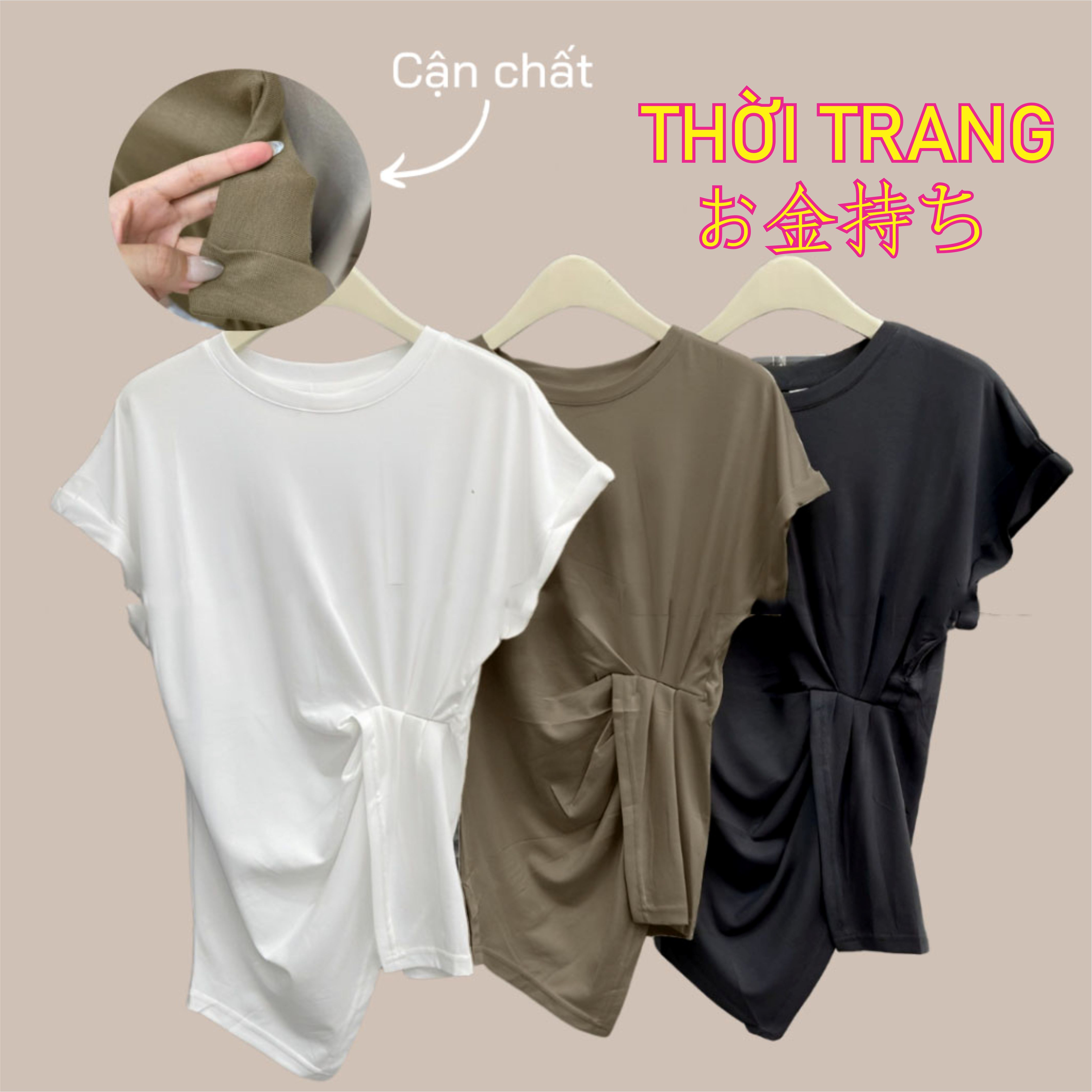 Áo thun nữ trơn cổ tròn nhúm eo vạt chéo chất thun mềm mịn 3112