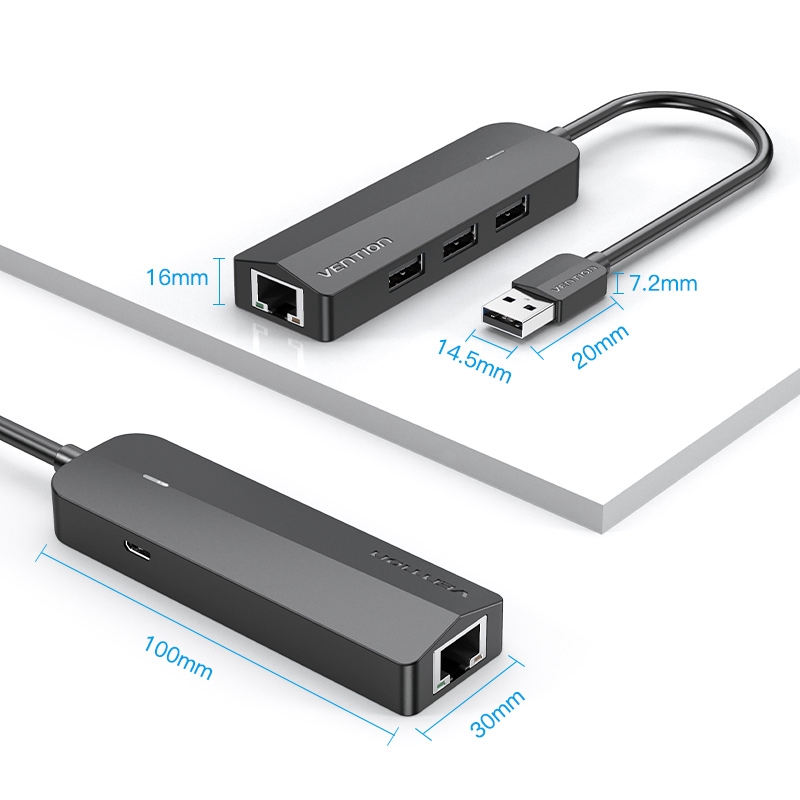 Chuyển đổi USB 3.0 to LAN + 3 port USB 3.0 Vention dài 15Cm CKBHB - Hàng chính hãng