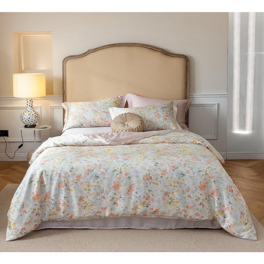Bộ chăn ga gối cao cấp 100%Tencel 60s, họa tiết Hoa Lá màu sắc tươi sáng và sang trọng, chất liệu mềm mịn mát