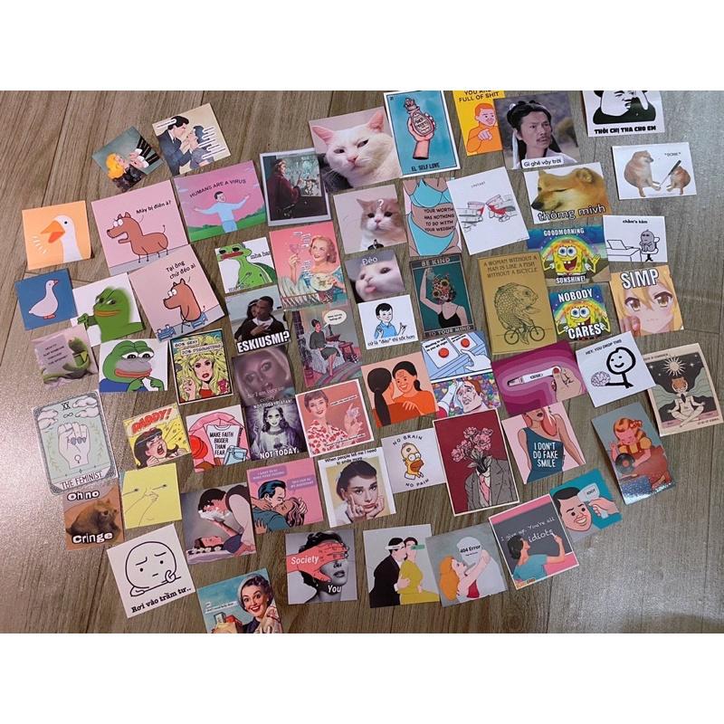 Set 50 stickers chống thấm nước meme cho nữ trang trí balo hộp bút vali laptop nón bảo hiểm ly cốc tường nhà hàng quán