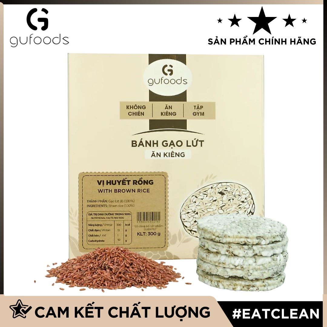 Bánh gạo lứt ăn kiêng GUfoods (Hộp 300g = 8 gói x 4 bánh) - Phù hợp Eat clean, Thực dưỡng, Tập Gym, Kiểm soát cân nặng, Thuần chay