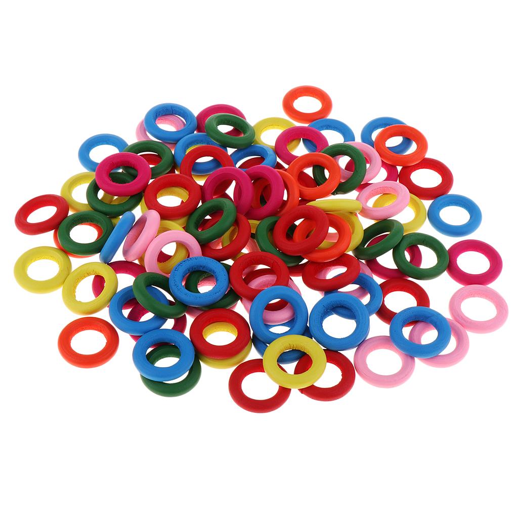 2xDyed Mixed Color Wood Ring Pendant Connector Jewelry Making 0.79inch 100Pcs